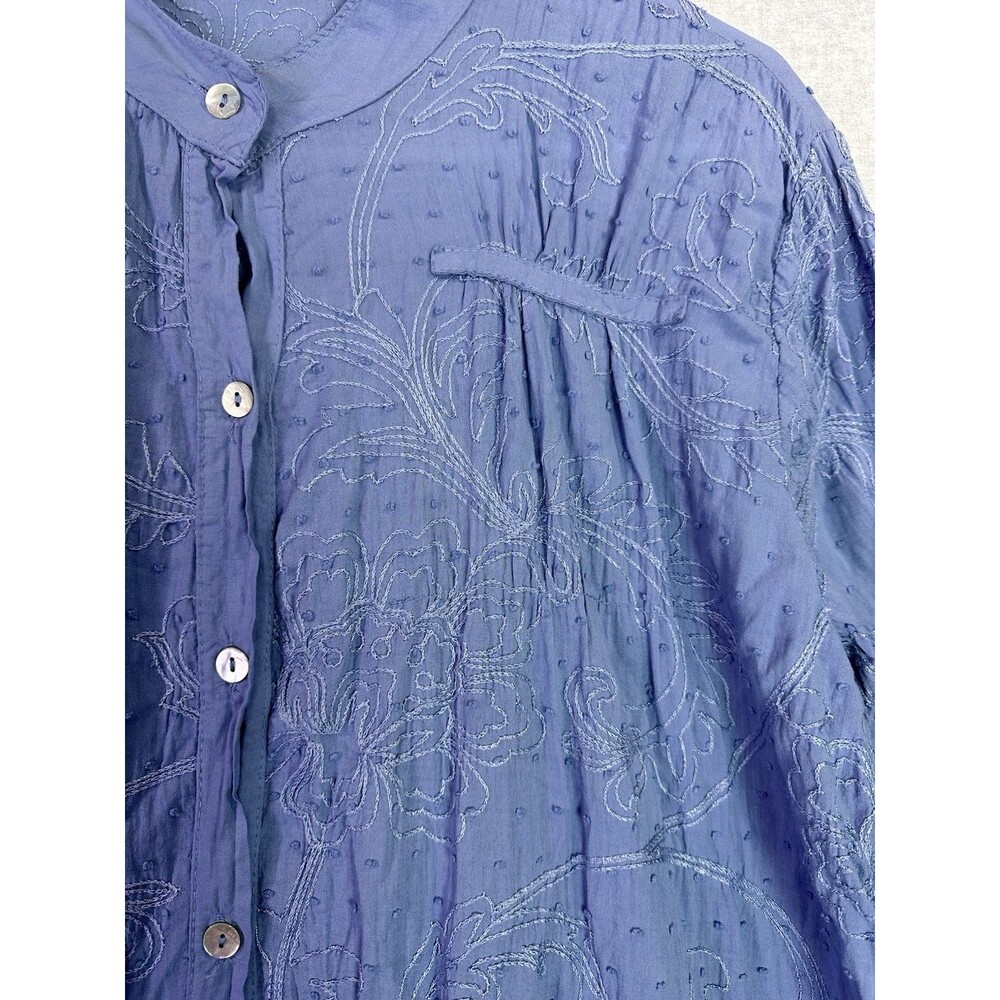 Made in Italy Blue Cotton Dress Embroidered Detail Swiss Dot Cottage Prairie Lg - Picture 3 of 9